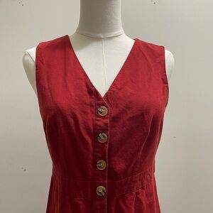 Ann Taylor Red Orange Button-Front Midi Dress